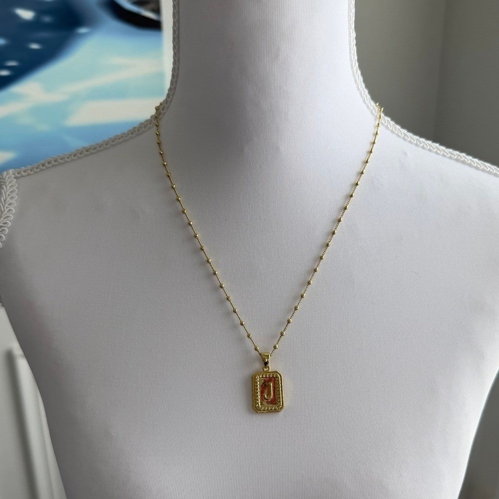 UnCommom James Initial J Rectangle Signet Pendant Satellite Chain Necklace 20"